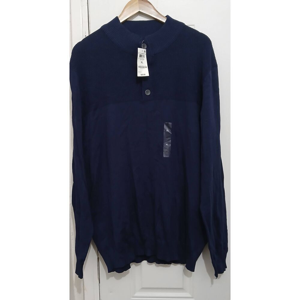 Club Monaco mens xl mockneck sweater cotton navy blue classic timeless